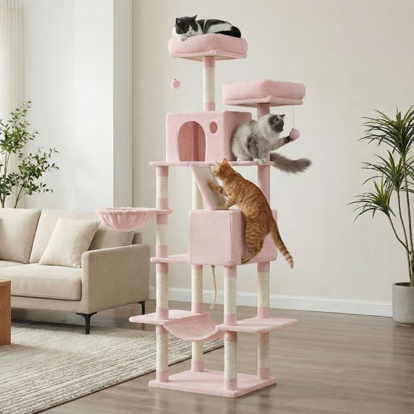 Katt-träd, 60x50x206 cm, Rosa