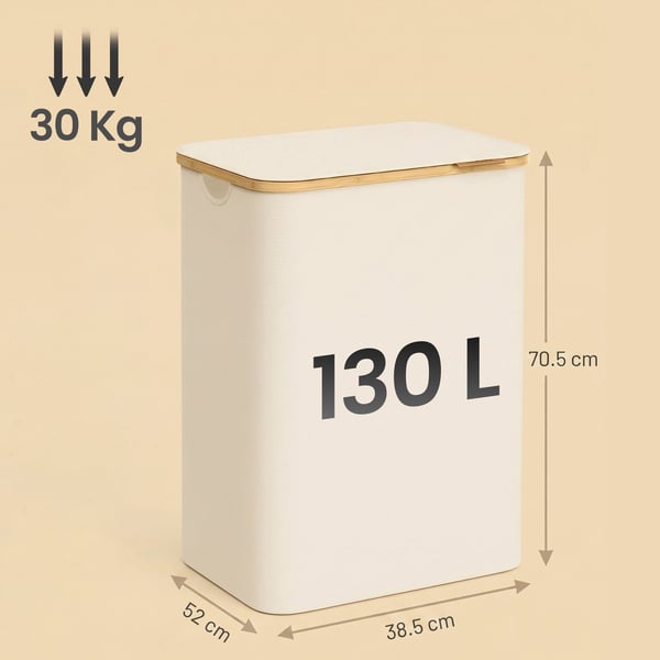 Tvättkorg med lock, 130 L, vit