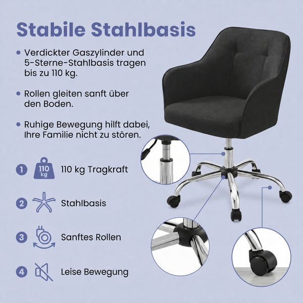Kontorstol, 64x64x83-93 cm, Sort