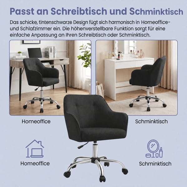 Kontorstol, 64x64x83-93 cm, Sort