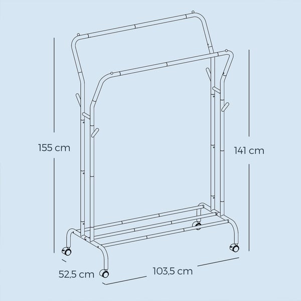 Klesstativ, 52.5x103.5x155 cm, Svart