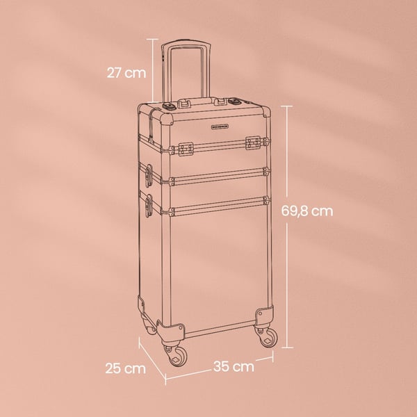 Makeupkuffert, Professionel 3-i-1 Makeupkuffert, 35x25x69,8 cm, Sort