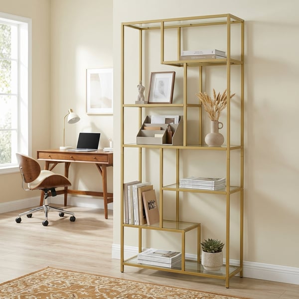 Bokhylla, 30x80x180 cm, Guld