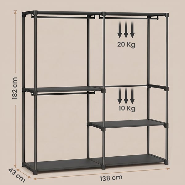 Åben Garderobe, 138x43x182 cm, Sort