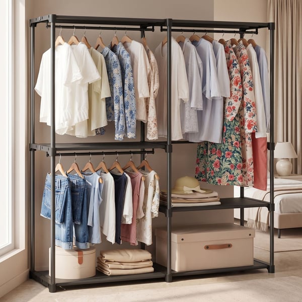 Åben Garderobe, 138x43x182 cm, Sort