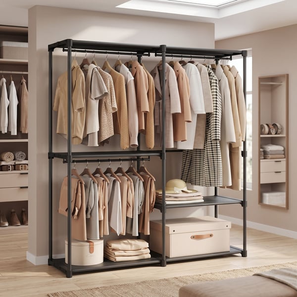 Åben Garderobe, 138x43x182 cm, Sort