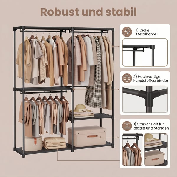Åben Garderobe, 138x43x182 cm, Sort