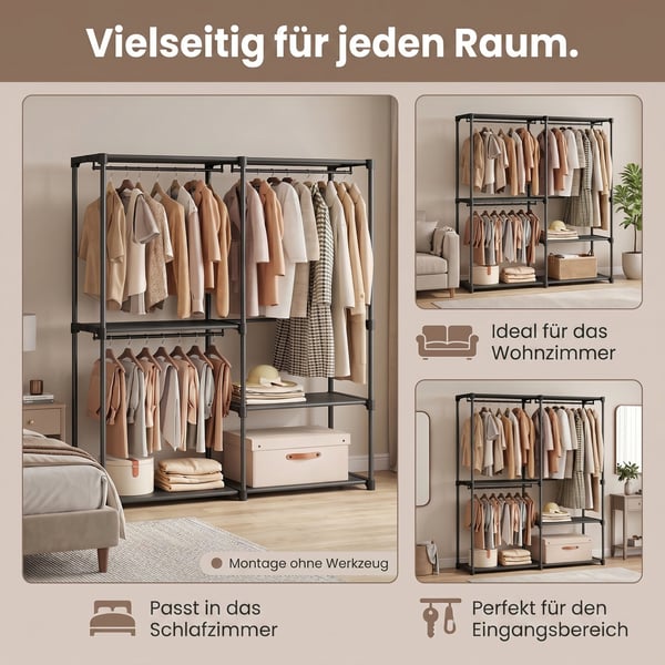 Åben Garderobe, 138x43x182 cm, Sort