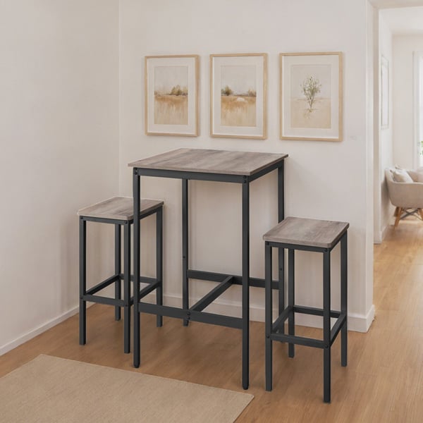 Bordbar med 2 barkrakker, 60x60x90 cm, 30x40x65 cm, greige