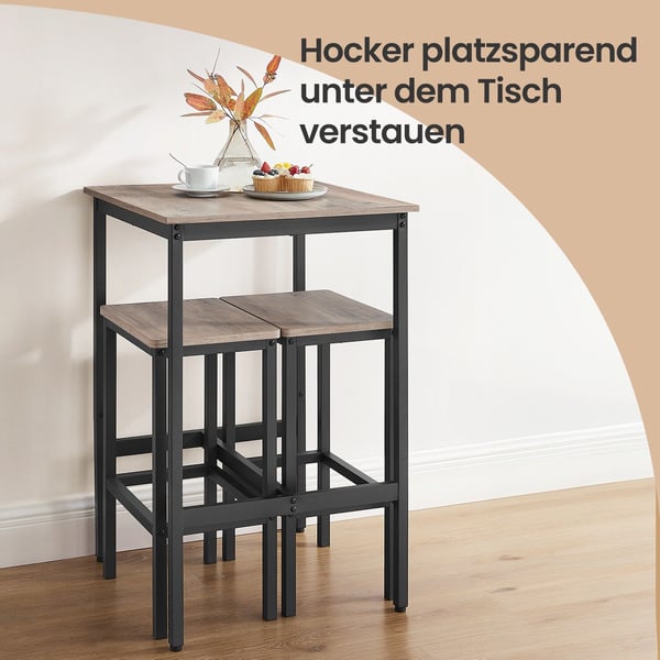 Bordbar med 2 barkrakker, 60x60x90 cm, 30x40x65 cm, greige