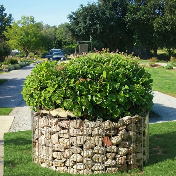 Dekorativ Gabion, Rund Metal Stenkurv, 90x40 cm, Sølv