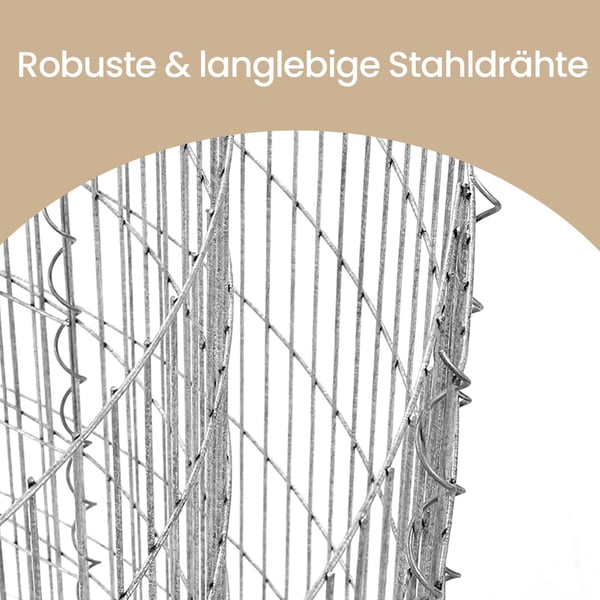 Dekorativ Gabion, Rund Metal Stenkurv, 90x40 cm, Sølv