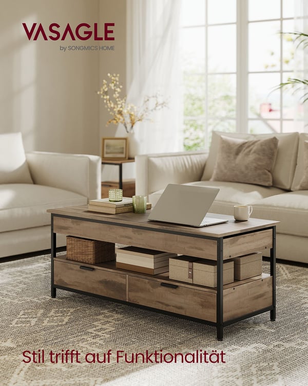 Sofabord, 48-63x50x120 cm, Brun