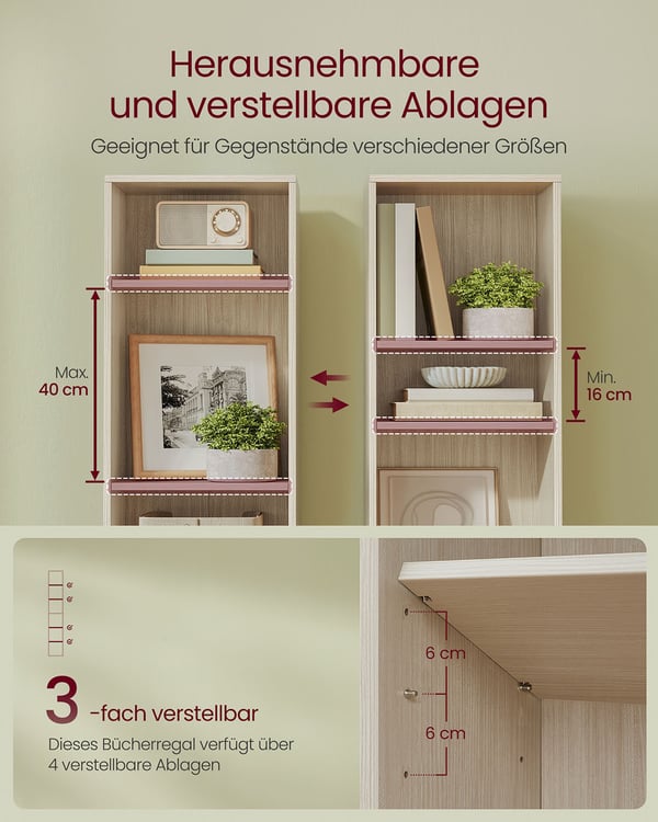 Bokhylle, 40x24x178,5 cm, Beige