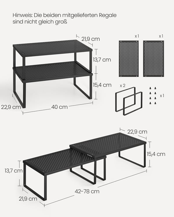 Krydderhylle, 22,9x40x15,4 cm, 21,9x40x13,7 cm, Svart