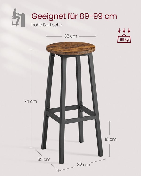Barstol, 32x74 cm, brun svart