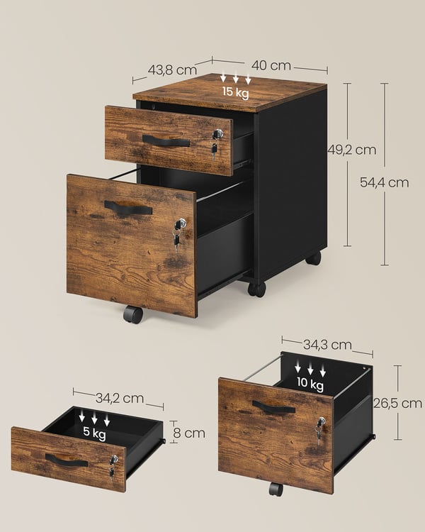 Mobil skuffeseksjon, 43,8x40x54,4 cm, Brun