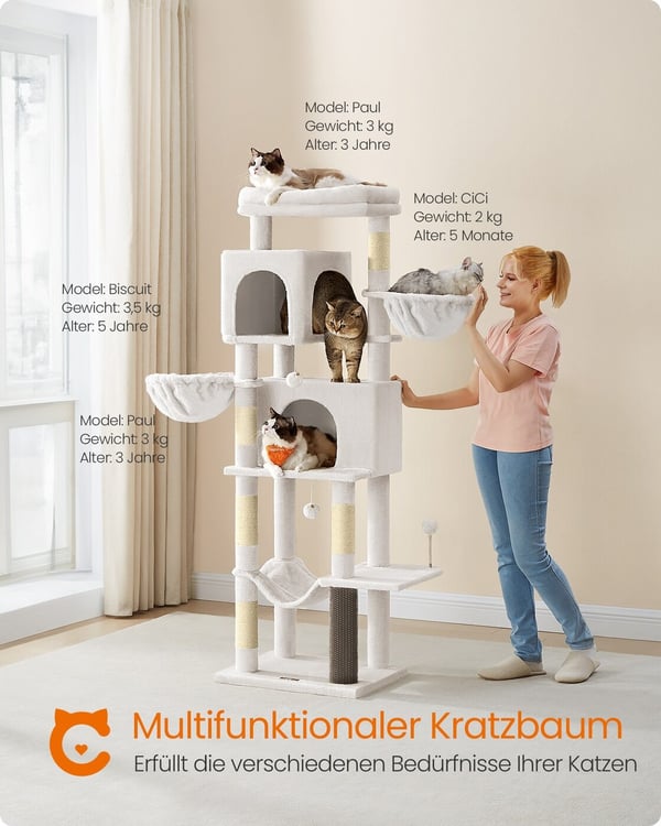 Kattetræ, 57x45x175 cm, Creme