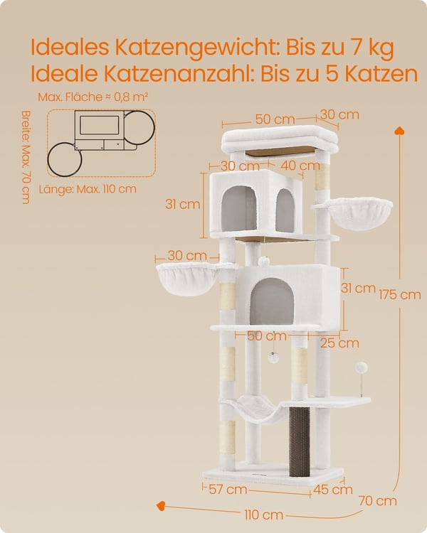 Kattetræ, 57x45x175 cm, Creme