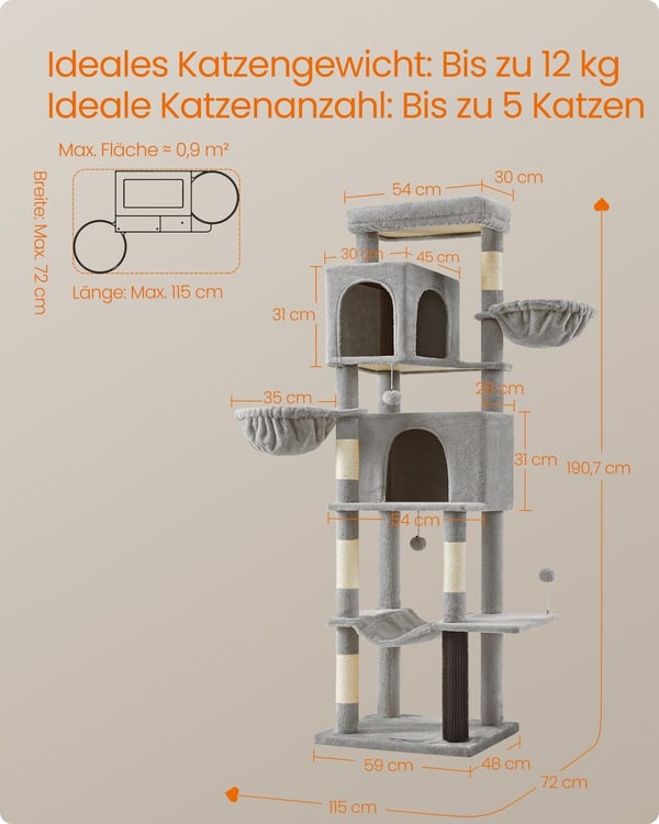 Kattetræ, 59x48x190,7 cm, Grå