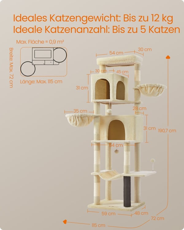 Kattetræ, 59x48x190,7 cm, Beige