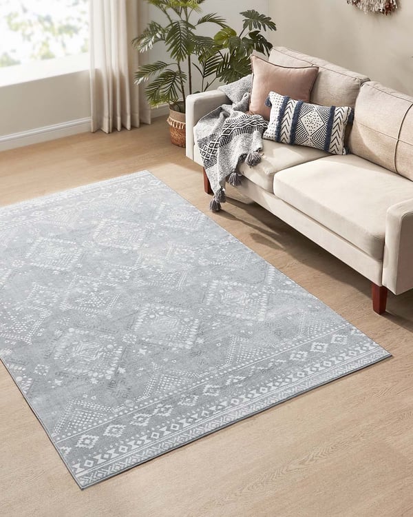 Boho-tæppe, 160 x 230 cm, luftig, duegrå