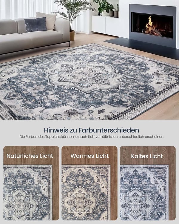 Vintagetæppe, 140 x 200 cm, luftig, duegrå