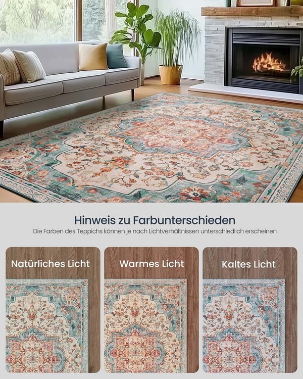 Vintagetæppe, 140 x 200 cm, luftig, akvamarinblå