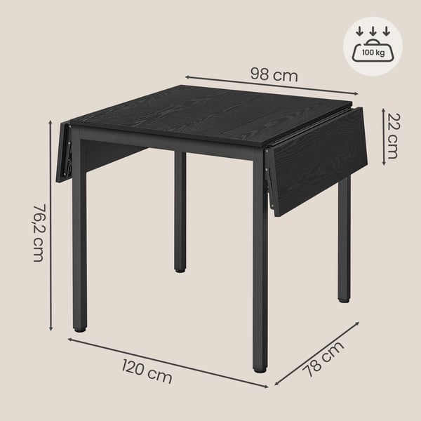 Spisebord, Foldbart Køkkenbord, 78x120x76,2 cm, Sort