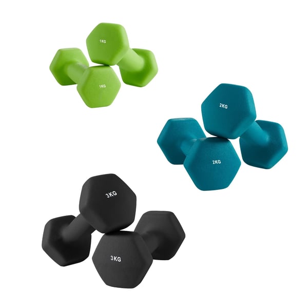Håndvægt sæt, 2x1 kg 2x2 kg 2x3 kg, Limegrøn