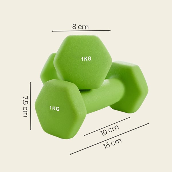 Håndvægt sæt, 2x1 kg 2x2 kg 2x3 kg, Limegrøn