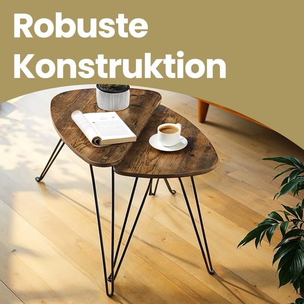 Sohvapöytäsarja, 60x38x47.5 cm ja 52x31.5x42.5 cm, Ruskea Musta