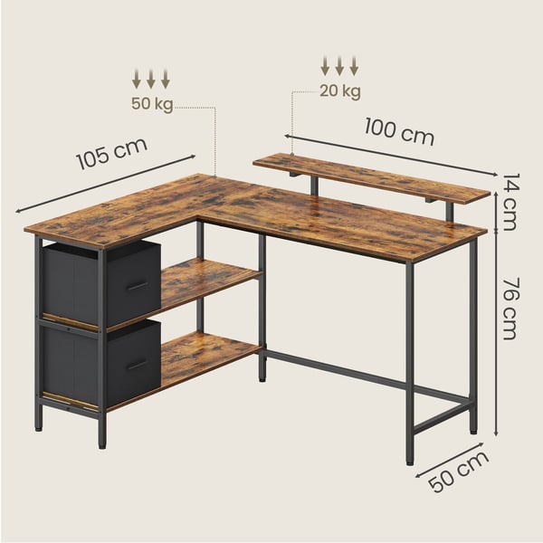 L-formet skrivebord, 105,1x135,1x89,6 cm, brun