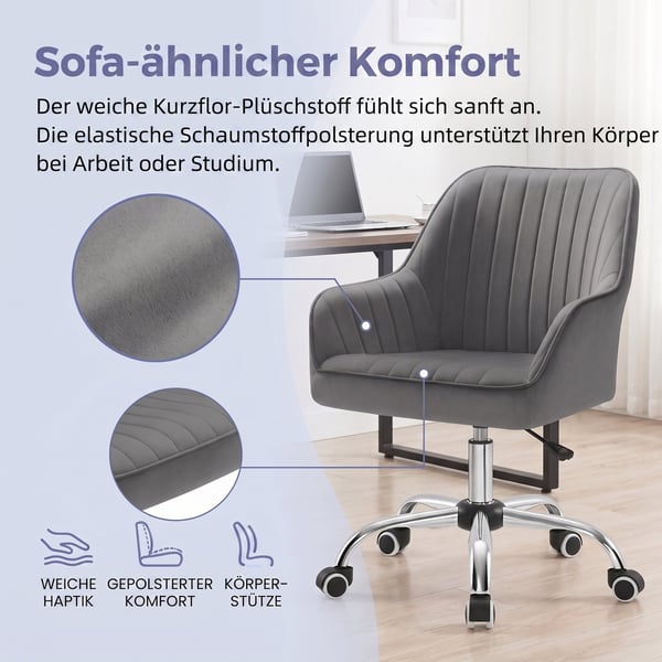 Kontorstol, 64x62x80-90 cm, Grå