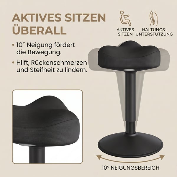 Drejestol, højdejusterbar 58-83 cm, sort
