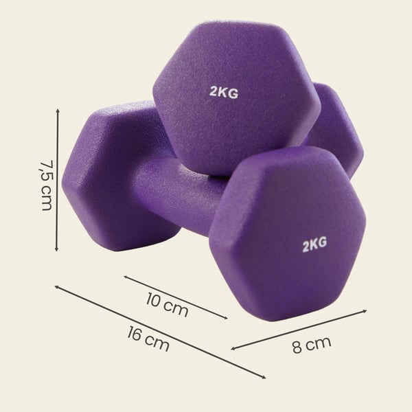 Håndvægtsæt, sekskantet, 2x1 kg 2x1,5 kg 2x2 kg, gul orange lilla