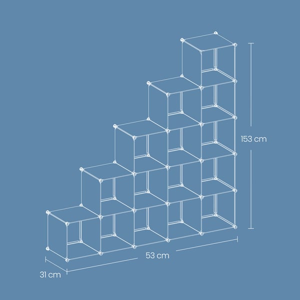 Skohylde, modulært opbevaringssystem, 153x31x153 cm, grå