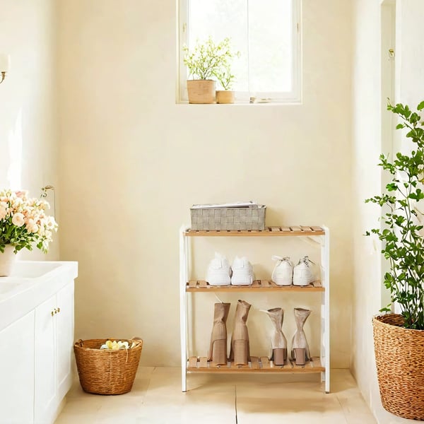 Hylly, Bambusta valmistettu seisova hylly, 60x26x66 cm, luonnollinen