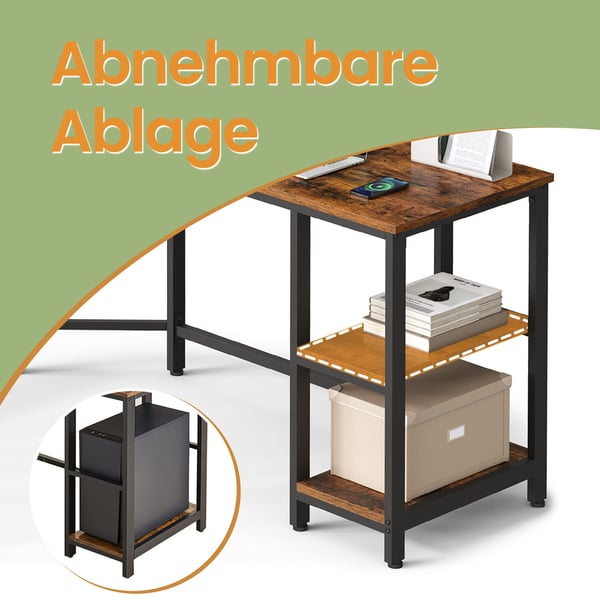 PC-skrivebord, 138x138x75 cm, Brun Svart