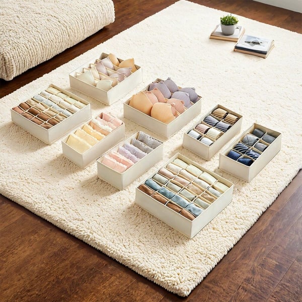 Oppbevaringsbokser, 8-delt sett, 32x32x10 cm, Beige