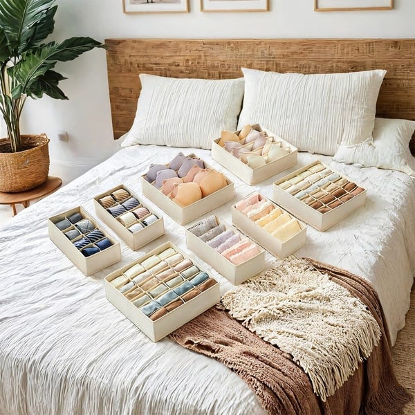 Oppbevaringsbokser, 8-delt sett, 32x32x10 cm, Beige
