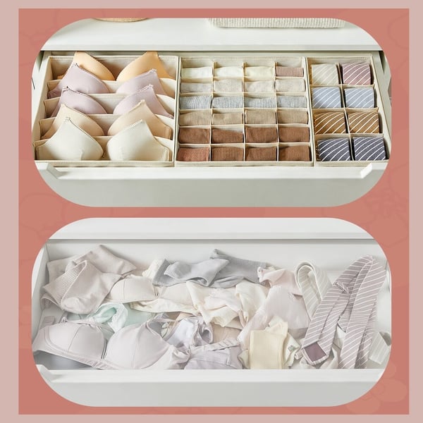 Oppbevaringsbokser, 8-delt sett, 32x32x10 cm, Beige
