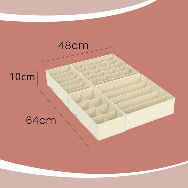 Oppbevaringsbokser, 8-delt sett, 32x32x10 cm, Beige
