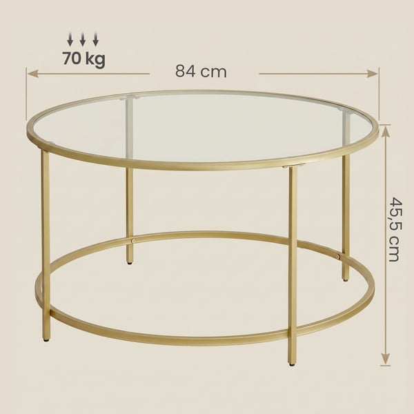 Sofabord, 84x84x45,5 cm, Guld