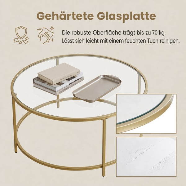 Sofabord, 84x84x45,5 cm, Guld
