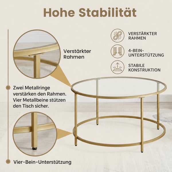 Sofabord, 84x84x45,5 cm, Guld
