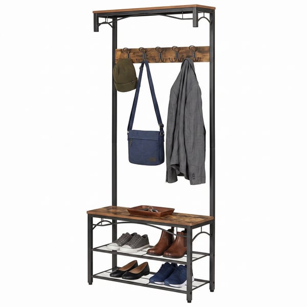 Knagerække, Træ og Metal, 80x178,5x30 cm, Sort