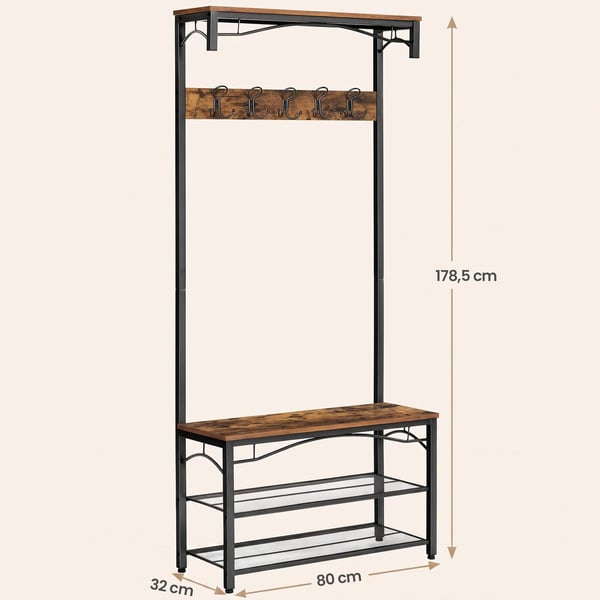 Knagerække, Træ og Metal, 80x178,5x30 cm, Sort