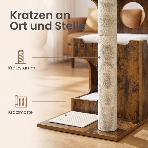 Kattetræ, 66x42x88 cm, Brun, Hvid