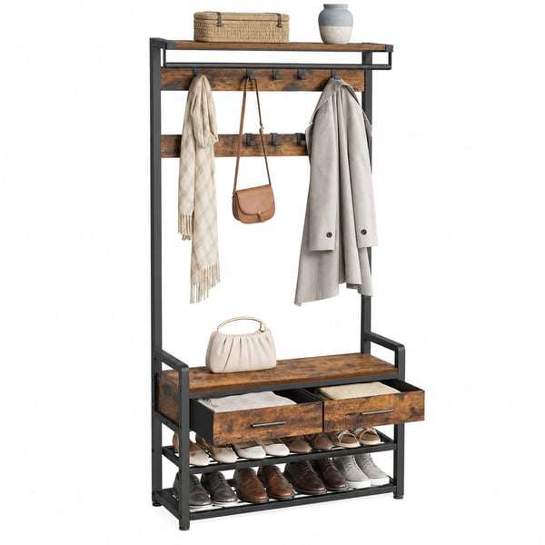 Knagerække med skobænk, 30x80,4x181,6 cm, brun